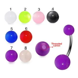 316L Surgical Steel Banana Belly Bar With Pearl UV Balls