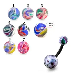 Bio Flex Banana Belly Bar With Hand Painted Marble Color UV Balls
