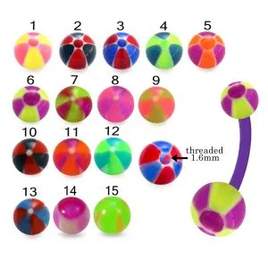 Bio Flex Banana Belly Bar With Hand Painted Beach Ball Design UV Balls