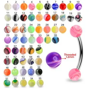 316L Surgical Steel Eyebrow Banana with Black Color UV Balls Body Jewelry Ring