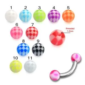 SS Lip Eyebrow Curved Bar with Beach Pattern Color UV Balls