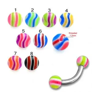 SS Banana Bar With 3mm Multi Color UV Balls