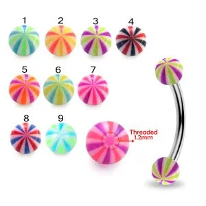 SS Eyebrow Banana Bar with Mix Color UV Balls Body Jewelry