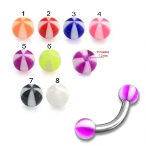 SS Eyebrow Banana Bar with UV Beach Color Balls