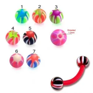 UV-Acrylic Eyebrow Banana Bar with UV Mix Color Star Print Balls