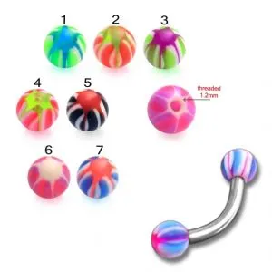 SS Eyebrow Banana with Multi Color UV Star Print Balls
