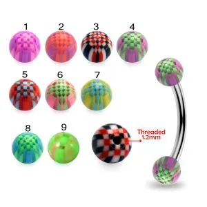 316L Surgical Steel Eyebrow Banana With Micro Chess UV Balls
