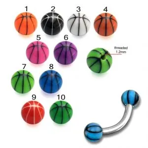 316L Surgical Steel Eyebrow Banana With Basketball Print UV Balls