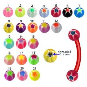 UV Flexible Curved Eyebrow Banana With Mix Color UV Star Designed Ball