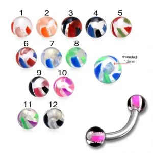 316L Surgical Steel Eyebrow Banana With UV Fancy Marble Balls 