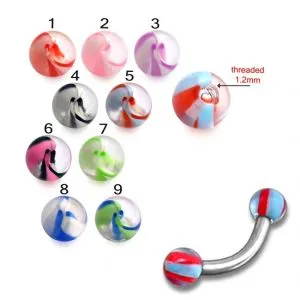 316L Surgical Steel  Eyebrow Banana With Fancy Acrylic Mix Color UV Balls