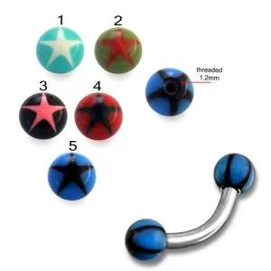 316L Surgical Steel Eyebrow Banana With Star UV Balls