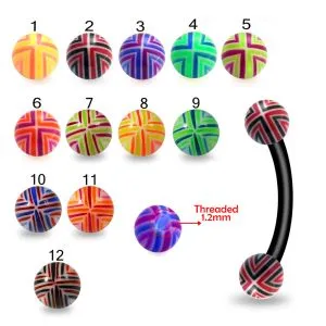 Bio Flex Eyebrow Banana With Fancy Stripe Colorful Hand Painted UV Balls