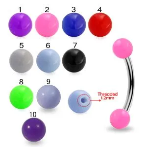 316L Surgical Steel Eyebrow Banana With Hand Painted Plain UV Balls