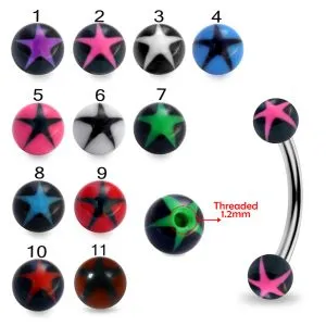 316L Surgical Steel Eyebrow Banana With Star Designed UV Ball
