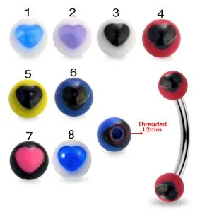 SS Eyebrow Banana Bar Ring with White UV Blue Star Print Balls Body Jewelry