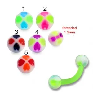 Bio Flex Eyebrow Banana With Hand Painted Multi Heart Design UV Balls