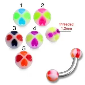 316L Surgical Steel Eyebrow Banana With Double Heart Designed UV Ball