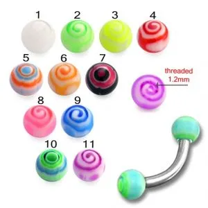 316L Surgical Steel Eyebrow Banana With Fancy Spiral Printed UV Balls