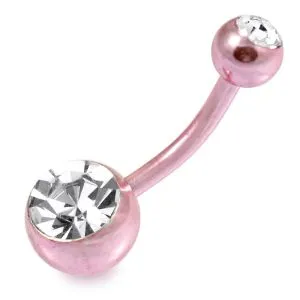 Pink Anodized Double Jewleled Banana Belly Ring
