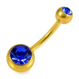 Gold PVD Anodized 316L Surgical steel Double Jeweled Banana Belly Ring