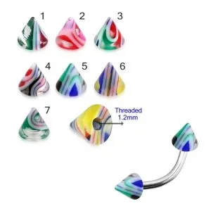 316L Surgical Steel Eyebrow Banana With UV Fancy Colorful Glossy Marble Cone