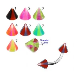316L Surgical Steel Eyebrow Banana With Colorful Stripes UV Cones