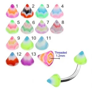316L Surgical Steel Eyebrow Banana With Melting Stars Design UV Cones