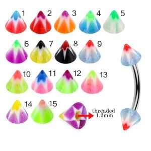 316L Surgical Steel Eyebrow Banana With Colorful Double Stars UV Cones