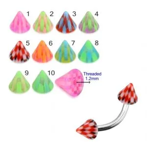 316L Surgical Steel Eyebrow Banana With Multi Checked Colorful UV Cones