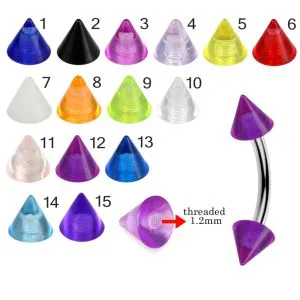 316 Surgical steel Eyebrow Banana With UV Fancy Color Cones