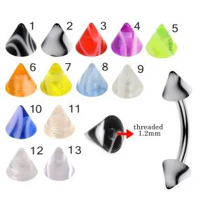 316L Surgical Steel Eyebrow Banana With Single Stripe Colorful UV Cones