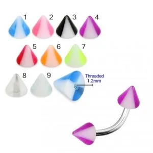 316L Surgical Steel Eyebrow Banana With Double Color UV Cones
