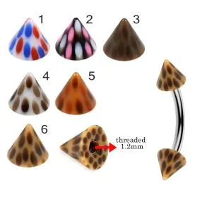 316L Surgical Steel Eyebrow Banana With Colorful Wooden Pattern UV Cones