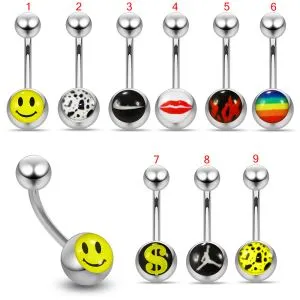 316L Surgical Steel Curved Barbell Navel with Logo