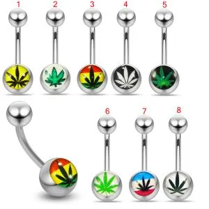 316L Surgical Steel Curved Belly Banana with Marijuana Logo