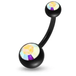 14G Black PVD Anodized 316L Surgical Steel Double Jeweled Navel Banana Ring