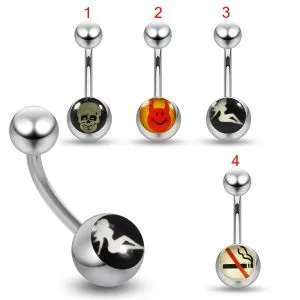 316L Surgical Steel Curved Belly Banana Ring With Mix Logo