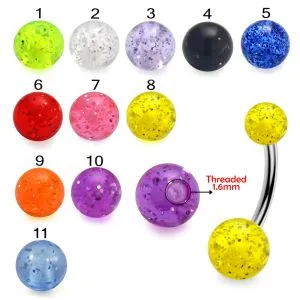 316L Surgical Steel Banana Belly Bar With UV Glitter Balls