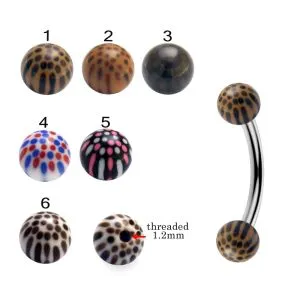 316L Surgical Steel Eyebrow Banana With Hand Painted Multi Dots UV Balls