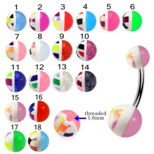 316L Surgical Steel Banana Belly Bar With UV Half Checker UV Balls