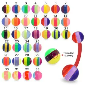 Bio Flex Banana Belly Bar With UV Acrylic Assorted Mix Color Ball