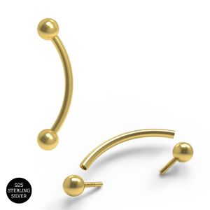 925 Sterling Silver Internally Threaded Curved barbell Bar with Ball