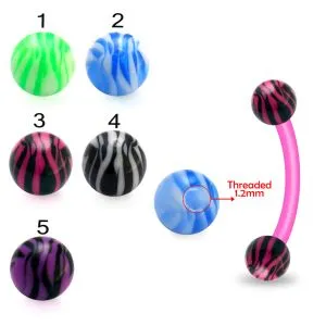 Bio Plast Eyebrow Banana With Acrylic Zebra Painted Fancy UV Balls