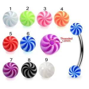 316L Surgical Steel Eyebrow Banana With UV Fancy Beach Balls