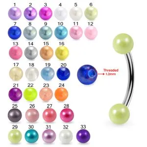 316L Surgical Steel Eyebrow Banana With UV Acrylic Pearl Balls