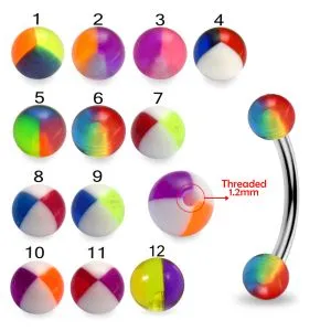 316L Surgical Steel Eyebrow Banana With Assorted Hand Painted Beach Balls