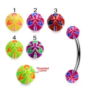 316L Surgical Steel Eyebrow Banana With UV Acrylic Colorful Fancy Balls