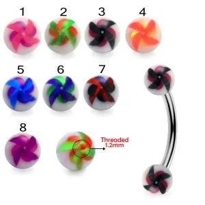 316L Surgical Steel Eyebrow Banana With Colorful Windmill Painted UV Ball