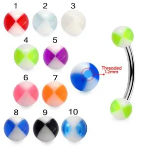 316L Surgical Steel Eyebrow Banana With Fancy Acrylic UV Beach Ball